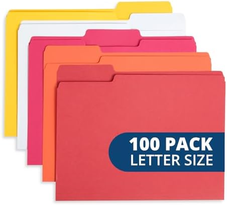Blue Summit Supplies 100 File Folders, Letter Size, 1/3 Cut, Warm Colors by BlueSummitSupplies