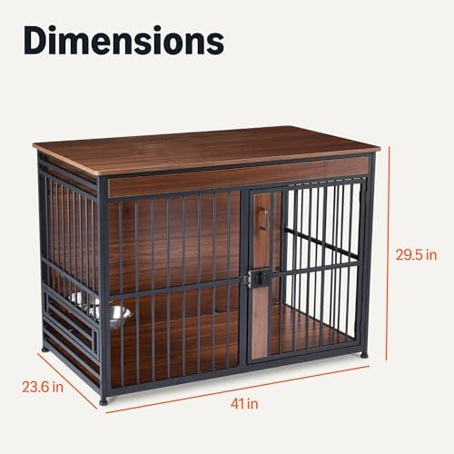 Amazon Basics Furniture Style Dog Crate, Sturdy Wooden Pet Kennel, Two Bowls Included, 41" x 23.6" x 29.5", Walnut - Image 5