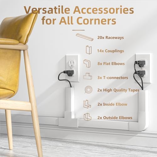 Delamu Cable Hider, 315in Cord Covers for 3-4 Wires on Wall, Large TV Cord Hider Wall, Paintable Wire Hiders Wire Covers for TV Cords on Wall, Easy Mount Cable Cover Raceway Kit, W1.18 H0.6in, White - Image 3