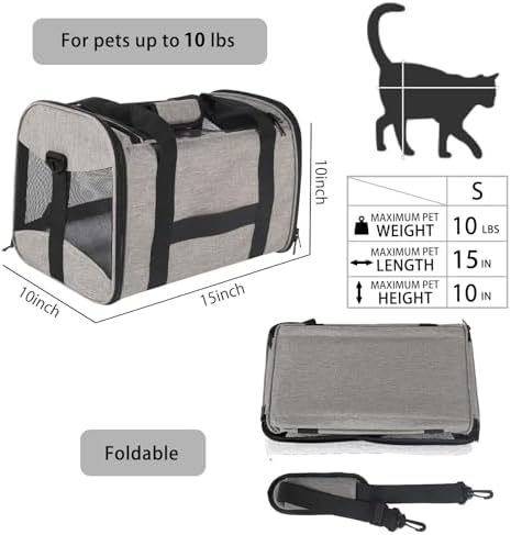 Small Animals Cat Carrying Case Pet Carrier Airline Approved, Protable and Breathable Pet Travel Carrier Removable Fleece Pad Collapsible Cat Carrier Dog Carrier Small Cats Dogs(15 * 10 * 10) - Image 2