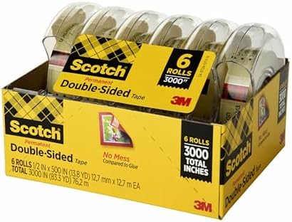 Scotch Double Sided Tape, 1/2 in x 500 in, 6 Dispensered Rolls (Pack of 16, 96 Count Total) by ScotchBrand