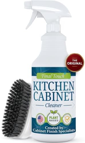 Kitchen Cabinet Cleaner and Degreaser - Plant Based Grease Remover for Wood, Painted and White Cabinets - Cleans, Restores, Protects Finishes, Streak Free, 32oz with Scrub Brush by Final Touch by Unknown