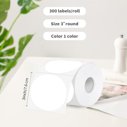 3 Inch Thermal Label,White Round Thermal Printer Label,Waterproof Thermal Stickers for DIY Logo Design,Name Tag,Thanks Card 300 Labels/Roll (White) - Image 2