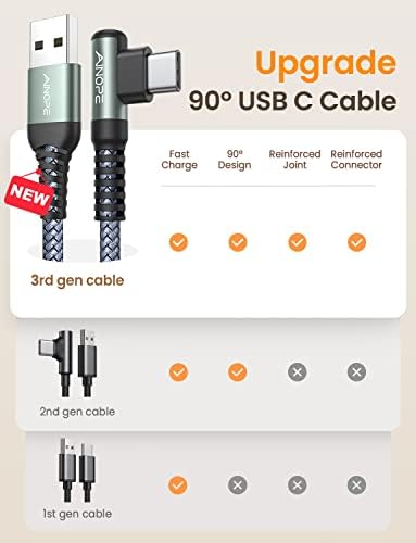 AINOPE USB to USB C Cable [5-Pack, 3.3ft] 3.1A Type C Charger Fast Charging, Right Angle USB to C Cable for Galaxy A15 A25 A35 A55 A54, S10+ S10 S9, Note 20 10 9, LG V30, Moto G, iPhone 16 15 Cord - Image 2