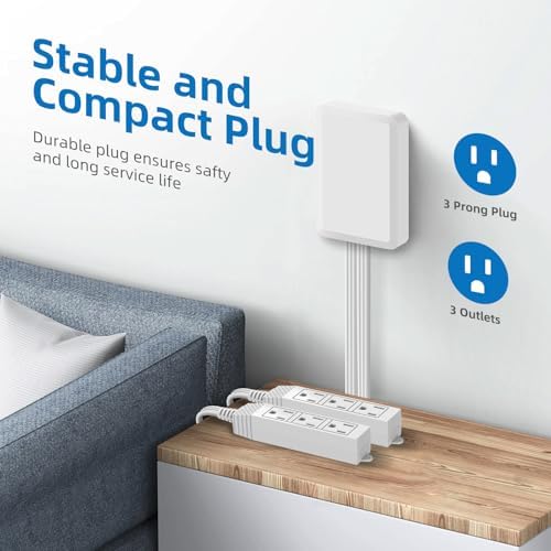 TiFFCOFiO Flat Plug Outlet Strip, 6 Feet Extension Cord 3 Prong, 3 Grounded Outlets with Mounting Holes, 13A/1625W, 16 AWG (Twin Outlets with Cover) - Image 4