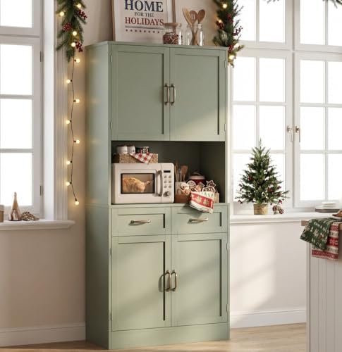 HOSTACK 71" Tall Kitchen Pantry Storage Cabinet, Wood Kitchen Hutch, Green - Image 5