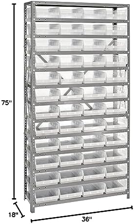 Quantum Storage Systems 1875-108CL Clear-View Sloped Shelving Unit with 4" Shelf Bins, 48 QSB108 Shelf Bins, 18" D x 36" W x 75" H - Image 2