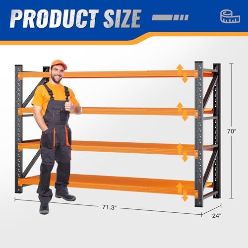 BYNSOE 71" W Storage Shelves 5000lbs Garage Metal Shelving Heavy Duty Garage Shelves Adjustable Storage Shelves for Industrial, Factory (Black-Orange, 71" W x 24" D x 69" H) - Image 2
