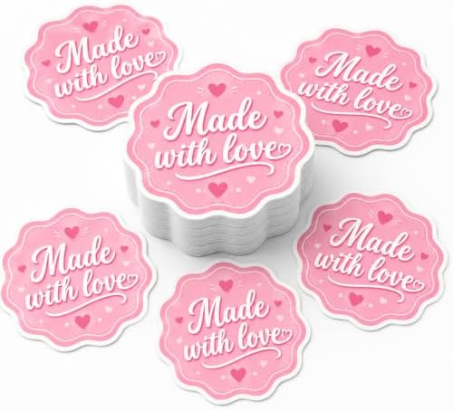 60pcs Made with Love Stickers, Pink Handmade Small Business Packaging Labels, Boutique Product Seal Stickers for Orders, Round Thank You Branding Stickers 2 Inch by BOZENTIM