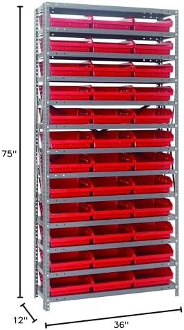 Quantum Storage Systems 1275-109RD Steel Shelving Unit with 4" Shelf Bins, 12" D x 36" W x 75" H, Red - Image 2