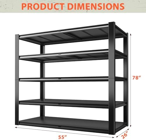 Romorgniz Heavy Duty Garage Shelving,78 H 5-Tier Metal Storage Shelves Unit,3000 lbs Capacity Adjustable Shelving Rack with Dual Wire Decking, 55.1" W x 26" D for Warehouse Basement Pantry Factory - Image 3