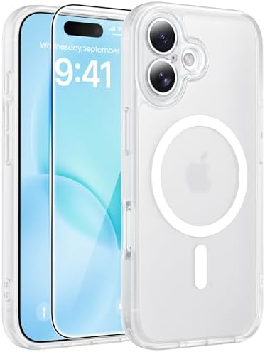 FNTCASE for iPhone 16 Case, Fit for Magsafe, Screen Protector, White by FNTCASE