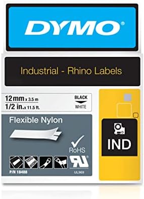 DYMO Rhino Industrial Flexible Nylon Labels 1/2" x 11.5' Black Print on White Tape by Unknown