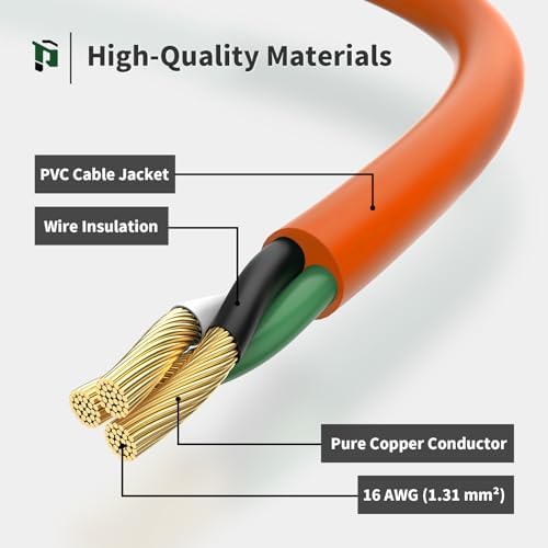 Outdoor Extension Cord 20 FT | 16/3 Gauge Heavy Duty 3 Prong Extension Cord, 13A 1625W SJTW, ETL Listed, Great for Garden and Home, Orange - Image 4