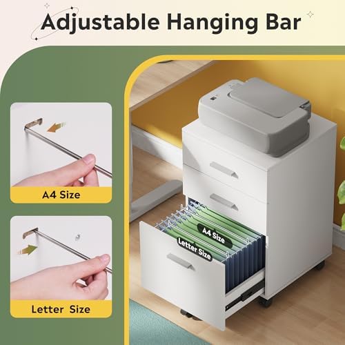 DEVAISE 3 Drawer Wood File Cabinet, Under Desk Filing Cabinet, White - Image 5