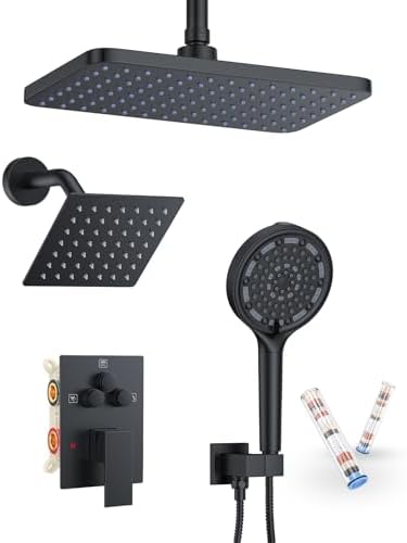 KOJOX Matte Black Dual Shower System 11" Rain + 6" Wall & 6-Mode Handheld by KOJOXSANITARY