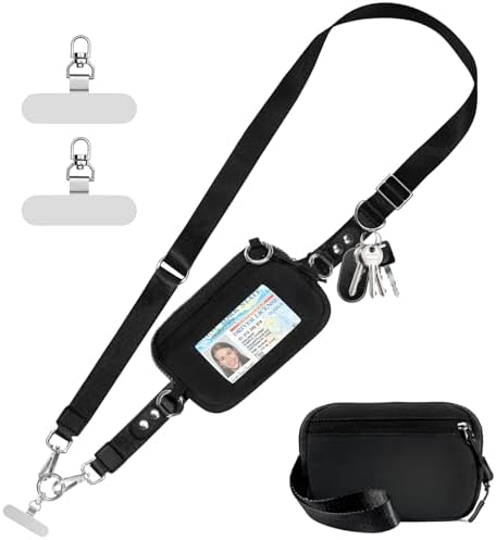 Tiostep Clip and Go Strap for Phone with Wallet Crossbody Phone Lanyard Adjustable and Detachable RFID Wristlet Wallet with ID Window and Zippered, Black by Tiostep