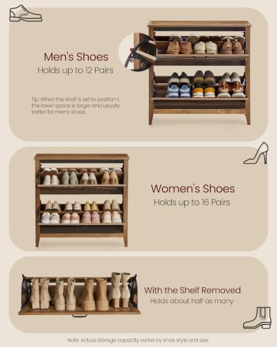 VASAGLE Farmhouse Shoe Cabinet, Narrow Storage Organizer, 2 Flip Drawers - Image 6