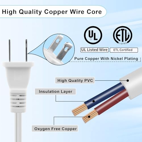 10FT 2 Prong Indoor Extension Cord,Thin White Extension Cords Male/Female Power Cable for Home Office Outdoor, 18/2 ETL Listed 10 FT Extension Cord - Image 3