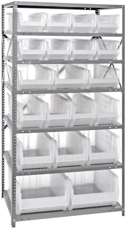 QUANTUM STORAGE SYSTEMS 2475-20-MIXCL Solid Heavy Duty 7 Shelves 75" H x 36" W x 24" D with 20 Clear Bins Multi-Sizes by QuantumStorageSystems