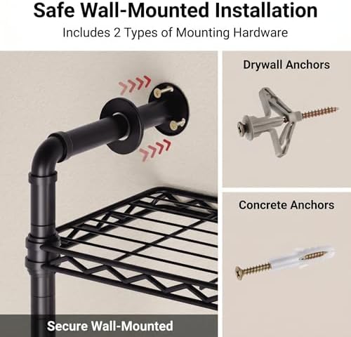 F4 Wall Mounted Closet System, Industrial Pipe Clothing Rack for Hanging Clothes, Heavy Duty Closet Organizer System, Clothes Racks with Shelves & Expandable Rod for Wardrobe, Corner, Black - Image 6