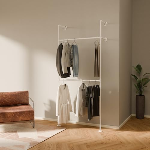 pamo Industrial Clothing Rack Wall Mounted White – 41" W × 87" H, 441 lbs by pamo
