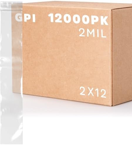 2" x 12" Long Zip Bags, 12000 Pack, 2 Mil, Reclosable, Clear Plastic, GPI by GPI