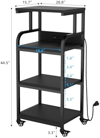 VOWNER 4-Tier Tall Printer Stand with Power Outlet and 4 Lockable Wheels - Image 2