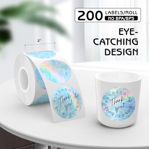 2-Inch Round Holographic Thermal Sticker Labels, with Rainbow Wave and Glitter Deign, for Every Tags, Custom DIY Logo Deign, Waterproof and Tear-Resistant, No Residue Removable, Ocean Light Blue - Image 3