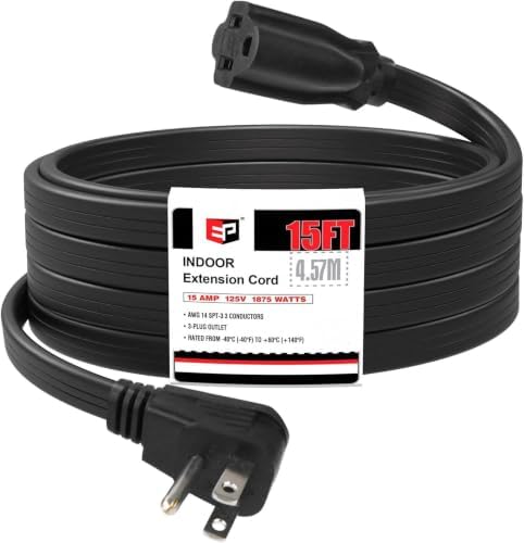EP 15 Ft Heavy Duty Appliance Extension Cord,14 AWG 3-Prong Flat Plug Black by ENERGYPRO