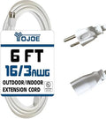 YOJOE Indoor Outdoor Extension Cord, 3 Prong 13A Weatherproof Power Cord, 16 Gauge Heavy Duty 6 ft White Extension Cord for Garage, Garden and Home, 16/3 SJTW UL Listed by YOJOE