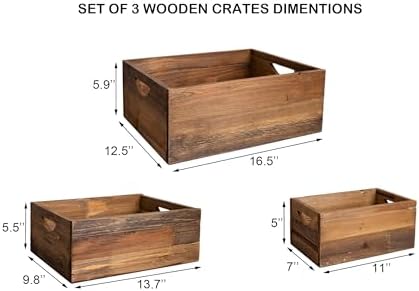 TIMRIS Set of 3 Rustic Distressed Wood Nesting Crates, Farmhouse Decorative Wooden Storage Boxes, Vintage Reclaimed Wood Baskets for Display (Natural) - Image 5