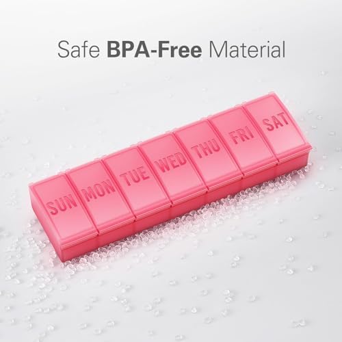 Barhon Pill Organizer Large, Weekly Medicine Pill Organizers, 7 Day Pills Box Case Travel for Big Vitamin Supplements Fish Oil, Red - Image 5