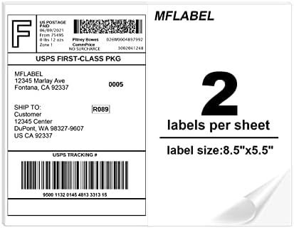 MFLABEL Half Sheet Label Laser/Ink Jet Shipping Labels 8.5 x 11 Inches Packaging Label, Address Labels for Laser & Inkjet Printers, 400 Count(200 Sheets) by MFLABEL