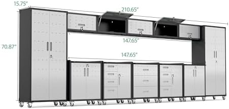 12-Piece Heavy Duty Steel Garage Cabinet System | All-in-One Modular Garage Cabinet Set for Ultimate Workshop Organization | Easy Assembly Garage Storage Cabinets & Tool Bench - Image 2