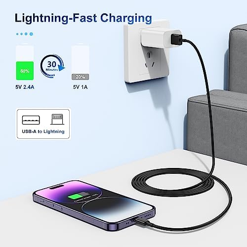 3 Pack Apple MFi Certified iPhone Charger Cable 6ft, Apple Lightning to USB Cable Cord 6 Foot, 2.4A Fast Charging Apple Phone Long Chargers for iPhone 14/13/12/11/11Pro/ X/XS/XR/XS Max/8/7/6 Black - Image 4