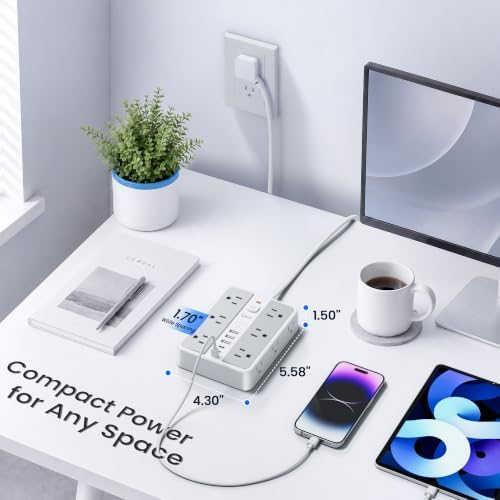 12-Outlet Power Strip with 2400J Surge Protector, 6 USB(3 USB C) &20FT Cord - Image 6