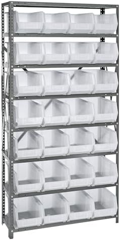 Quantum Storage Systems QSBU-240CL Giant Open Hopper Steel Shelving System, 12" D x 36" W x 75" H, with 8 Shelves and 28 QU240 Bins, Clear by QuantumStorageSystems