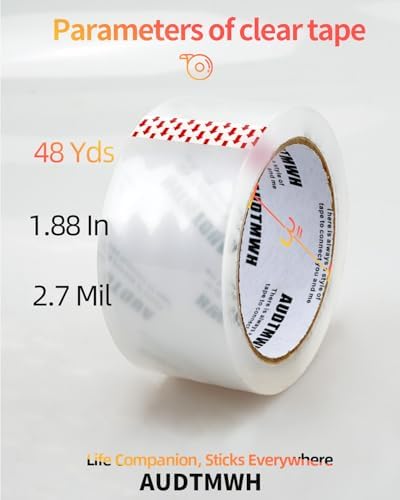 AUDTMWH Packing Tape with Dispenser, 1.88" x 48 Yds, 2 Rolls w/1 Dispenser - Image 4