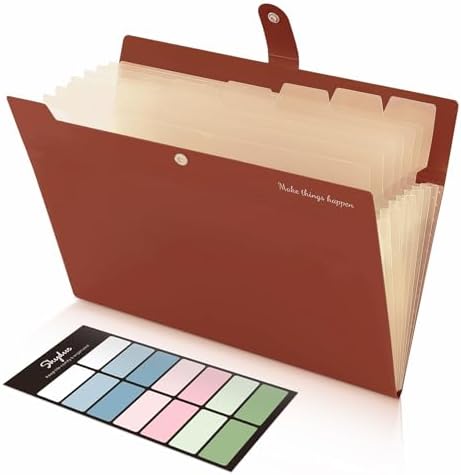 SKYDUE File Folder with Labels, Accordion File Organizer with 8 Pockets, Portable Document Organizer, A4 Letter Size, Paper Organizer for Office, Brown by SKYDUE