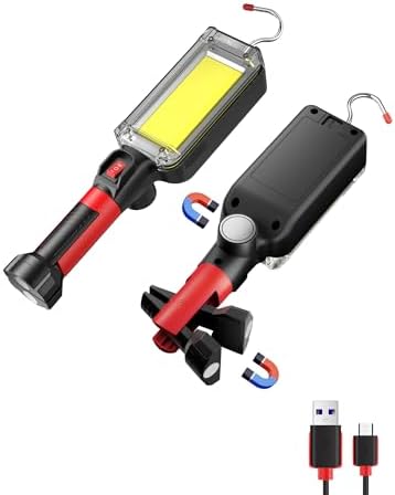 Rechargeable COB LED Work Light - Magnetic Hands-Free Trouble Light with 360° Rotating Hook, IPX4 Waterproof Drop Light for Garage Repair, Emergency, Tool Gifts for Men by SHILIPAIProfessionalLighting