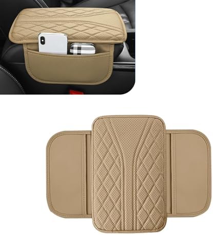 WZP Car Center Console Cover, Leather Arm Rest Cover with 2 Storage Bag, Console Cover for Car Storage Box Protector, Universal for Sedan SUV Truck (Beige) by Unknown