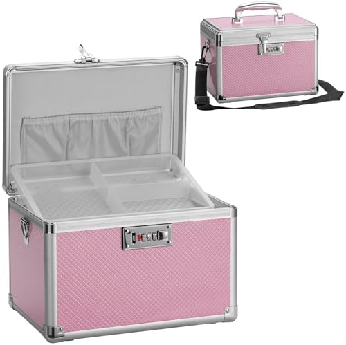 Medicine Lock Box with Combination Lock - 13.4 x 7.6 x 8.2 Inches - First Aid Safe Medication Storage Box, Medications and Personal Items, Safe Boxes for Home and Outdoor - Pink by GODLONSEN