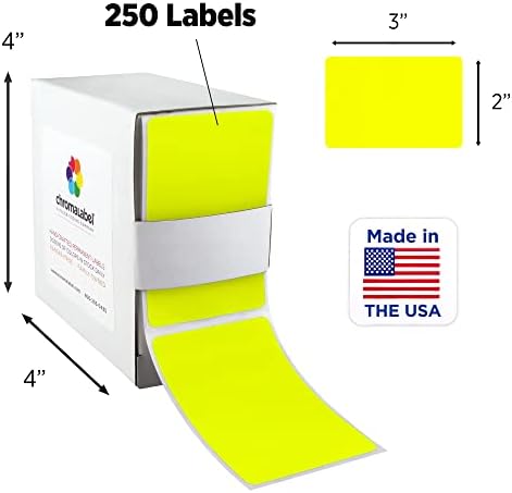 ChromaLabel Fluorescent Yellow Rectangle Labels, 2 x 3 Inch, 250/Box - Image 2