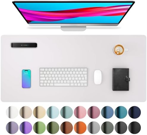Aothia Large PU Leather Desk Pad Protector – Non-Slip Mouse Pad & Writing Mat for Office/Home, Waterproof, Easy to Clean (31.5" x 15.7", Pale Lavender White) by AothiaSimpleNaturalUnique