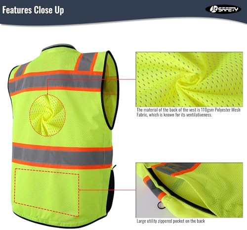 JKSafety Hi-Vis Unisex Surveyor Safety Vest Heavy Duty PPE Inner Pockets ANSI/ISEA Compliant - Image 5