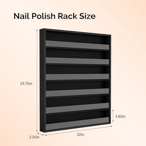 OmySalon Nail Polish Organizer Wall Mount - Holds 120+ Bottles with Acrylic Barrier, Salon Display Rack for Home Spa & Nail Studio - Assembly Required, Wooden Polish Storage (Black, 6-Tier) - Image 4