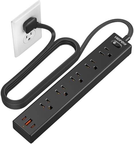 6FT Surge Protector Power Strip, 1700J, 5AC&1A2C, Flat Plug Extension Cord by HOPOW