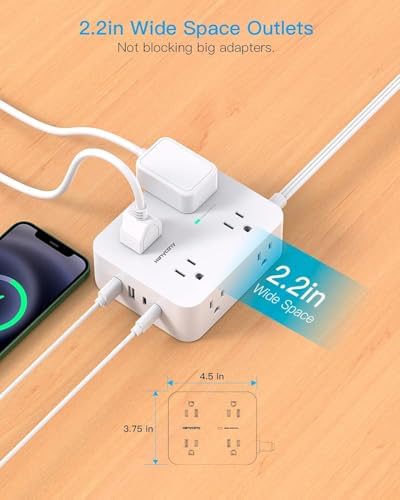 Extension Cord 10 Ft, Ultra Thin Flat Plug Power Strip Surge Protector - Image 6