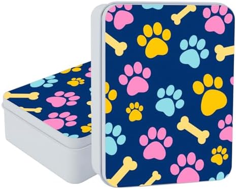 Small Metal Tins Box-4.7" x3.5"x1.6" Rectangular Empty Storage Box With Lid Decorative Organizer Storage Tin Case For Office/Cookie/Candy/Jewelry/Photo/Letter-Blue Dog Paw by Unknown